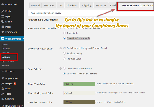 Products Sales Countdown Tab in WooCommerce Setting